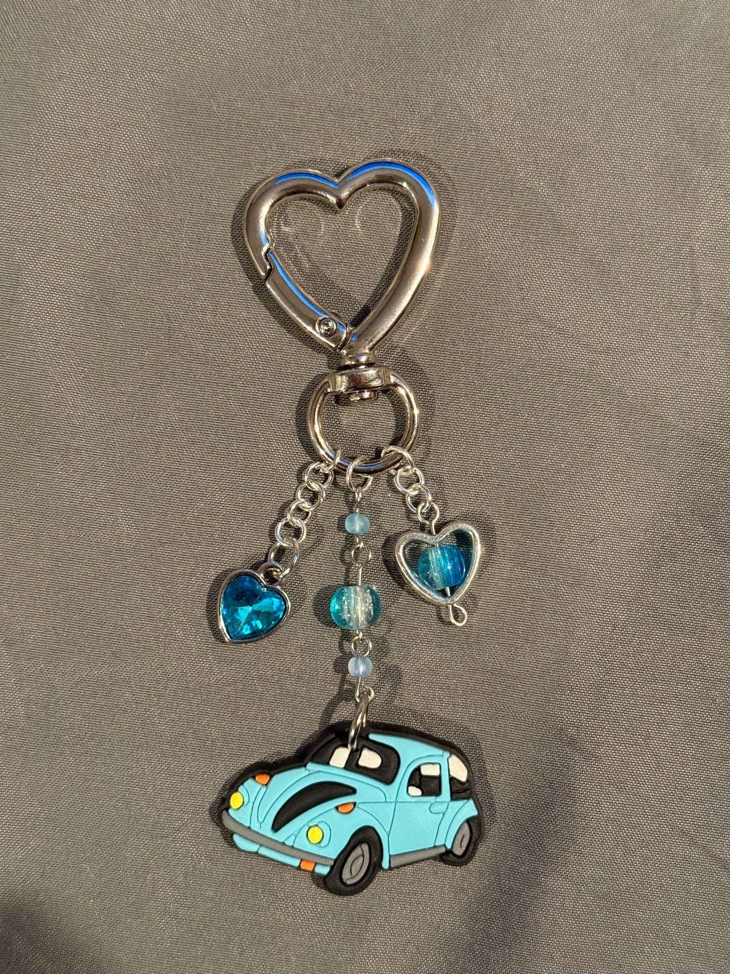 Blue Beetle Keychain w/ Heart Clip