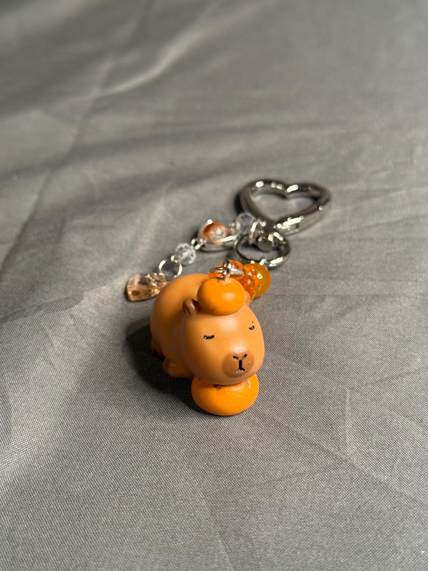 Capybara Keychain-Orange w/ Heart Clip