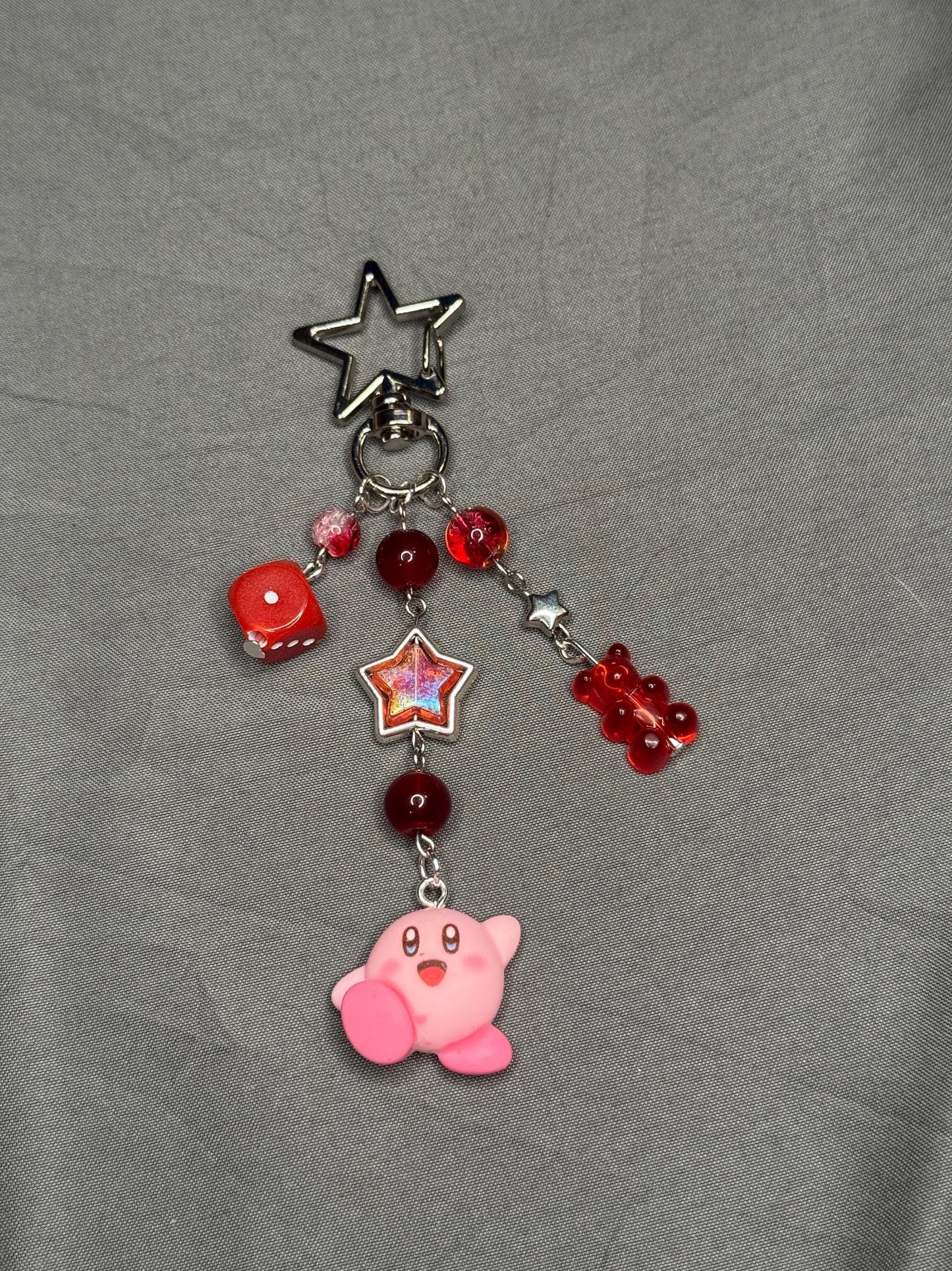 Kirby Keychain- Red w/ Star Clip