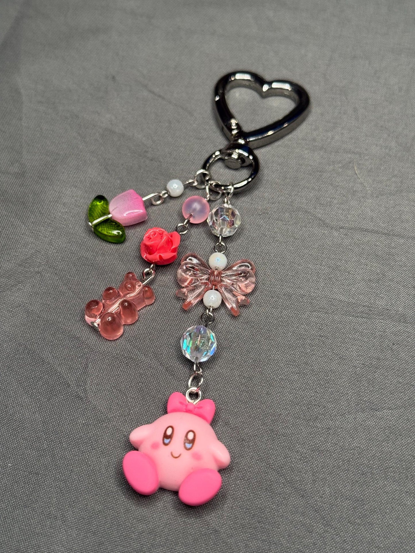 Kirby Keychain- Pink w/ Heart Clip