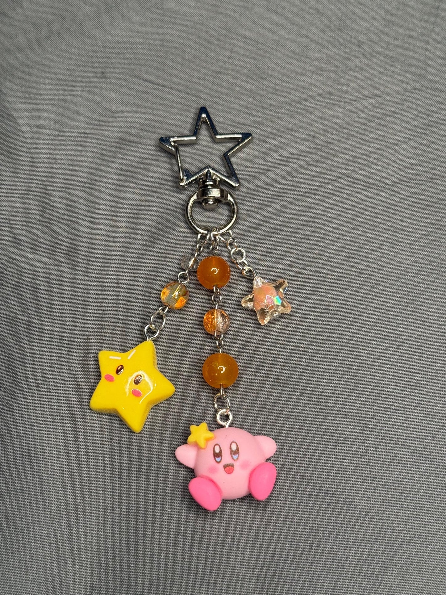 Kirby Keychain- Orange w/ Star Clip