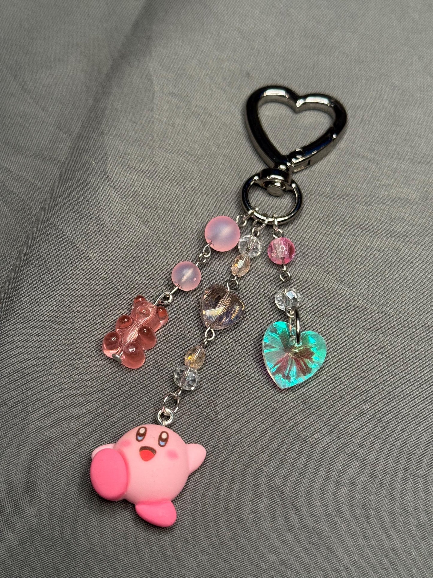 Kirby Keychain- Pink w/ Heart Clip