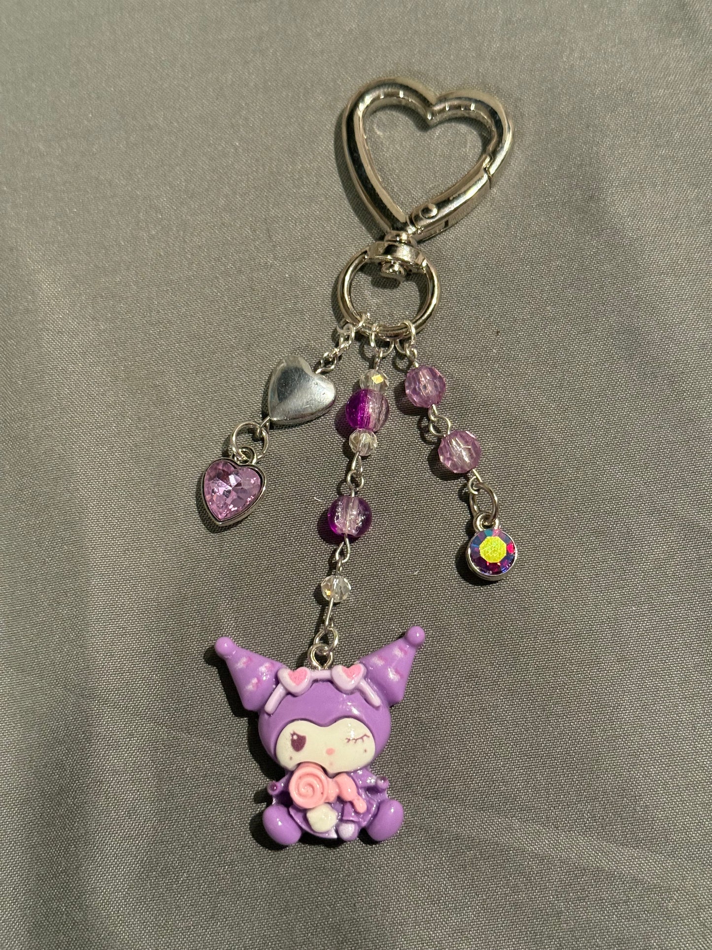 Kuromi Keychain (purple w/ heart clip)