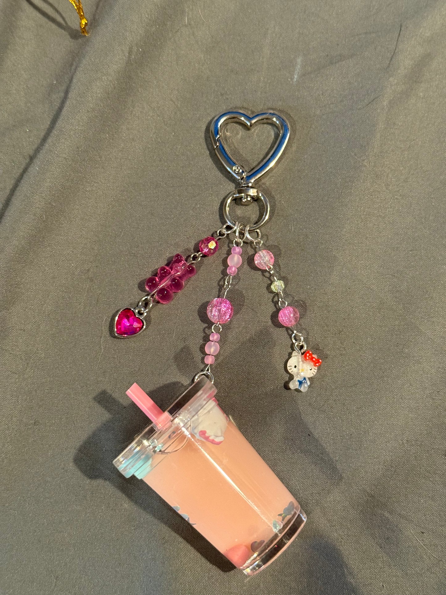 Hello Kitty x Boba Keychain (Pink w/ Heart Clip)