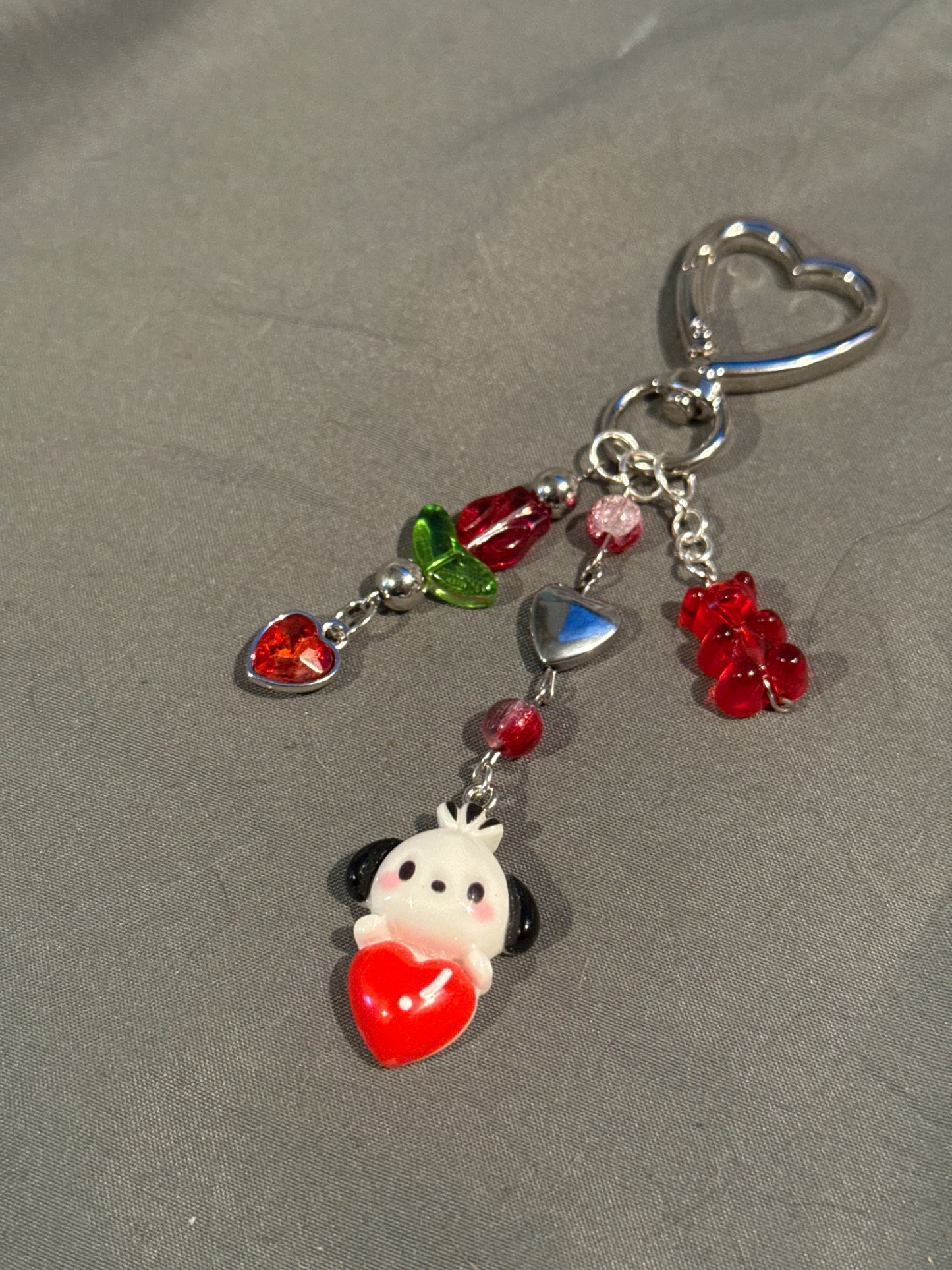 Pochacco Keychain (Red w/ Heart Clip)