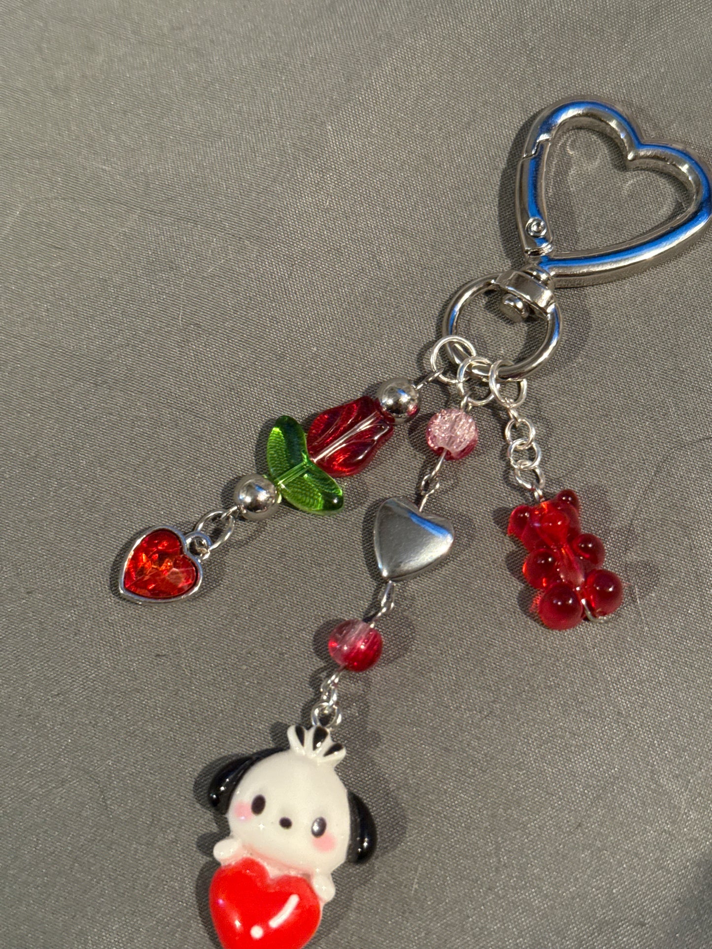 Pochacco Keychain (Red w/ Heart Clip)