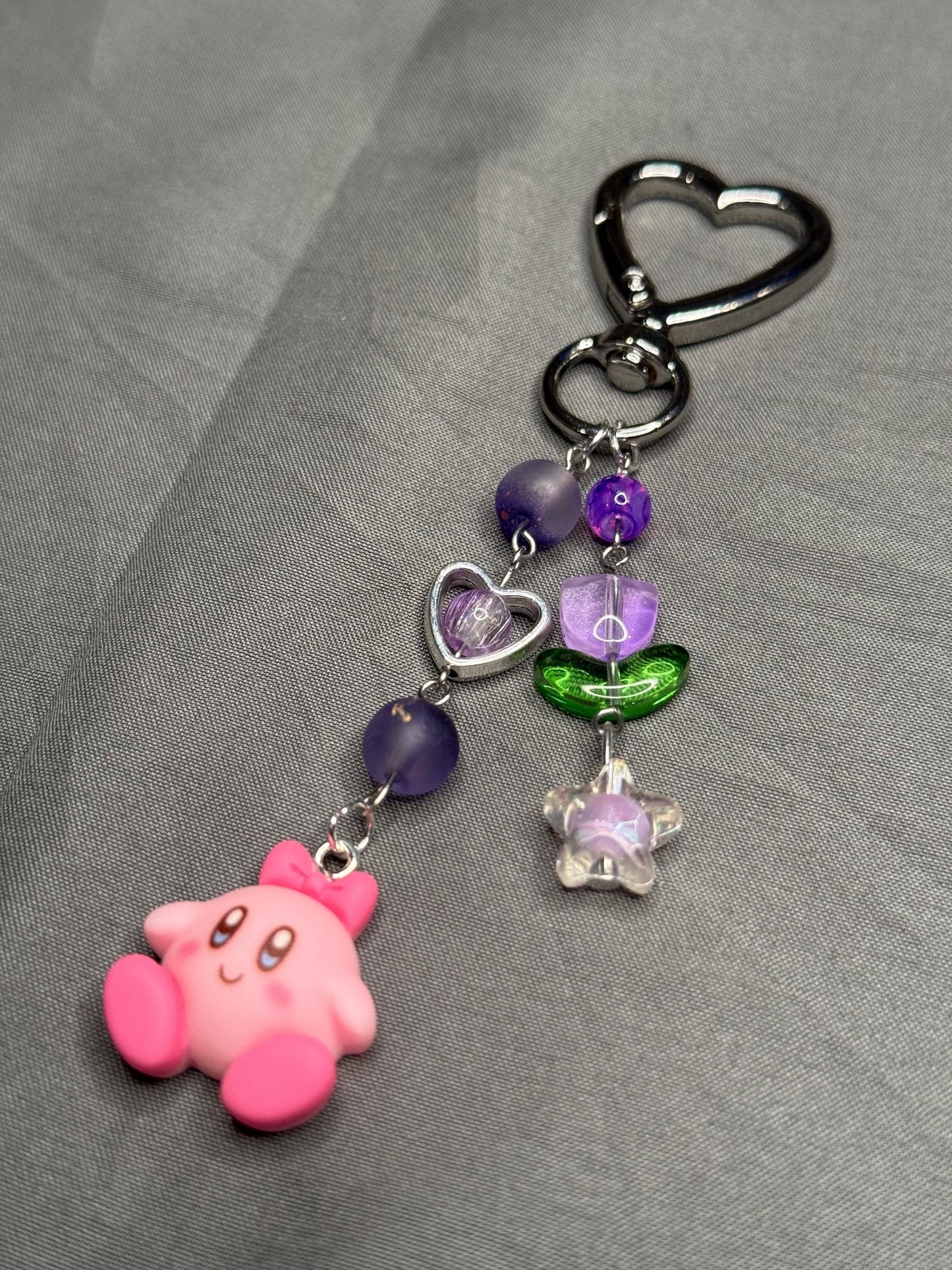 Kirby Keychain- Purple w/ Heart Clip
