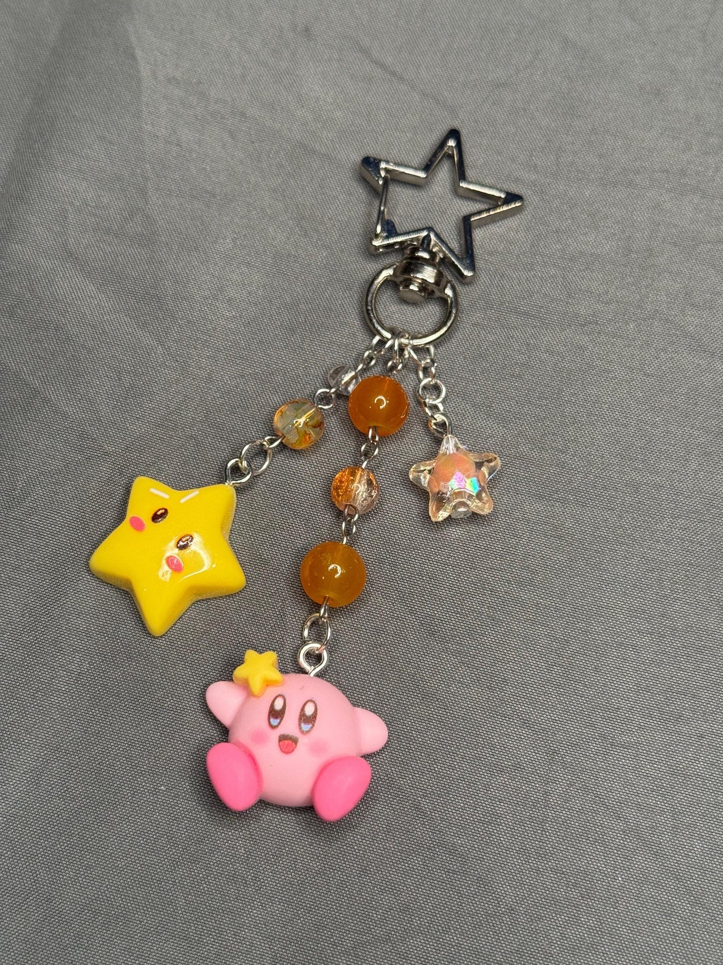 Kirby Keychain- Orange w/ Star Clip