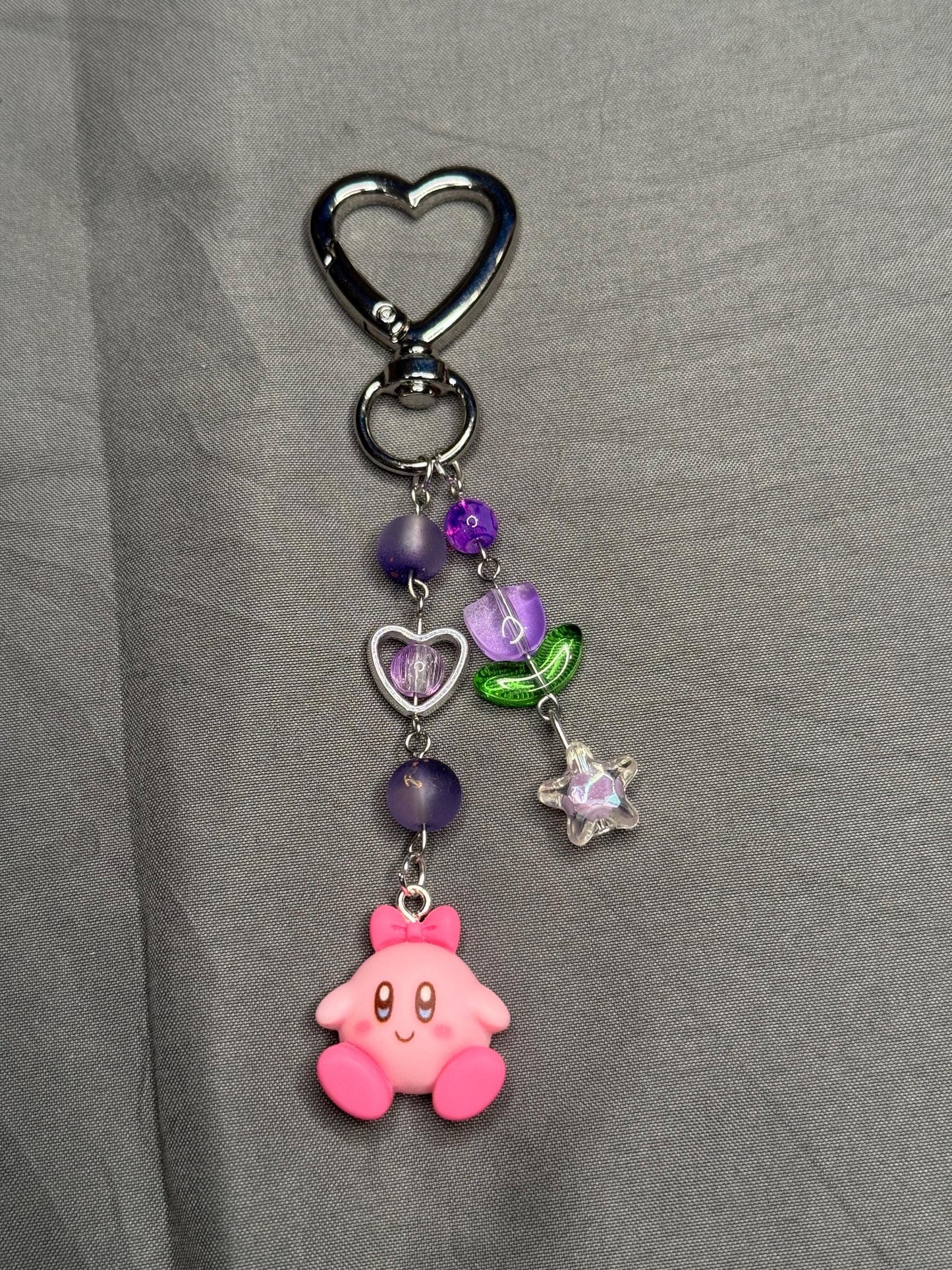 Kirby Keychain- Purple w/ Heart Clip