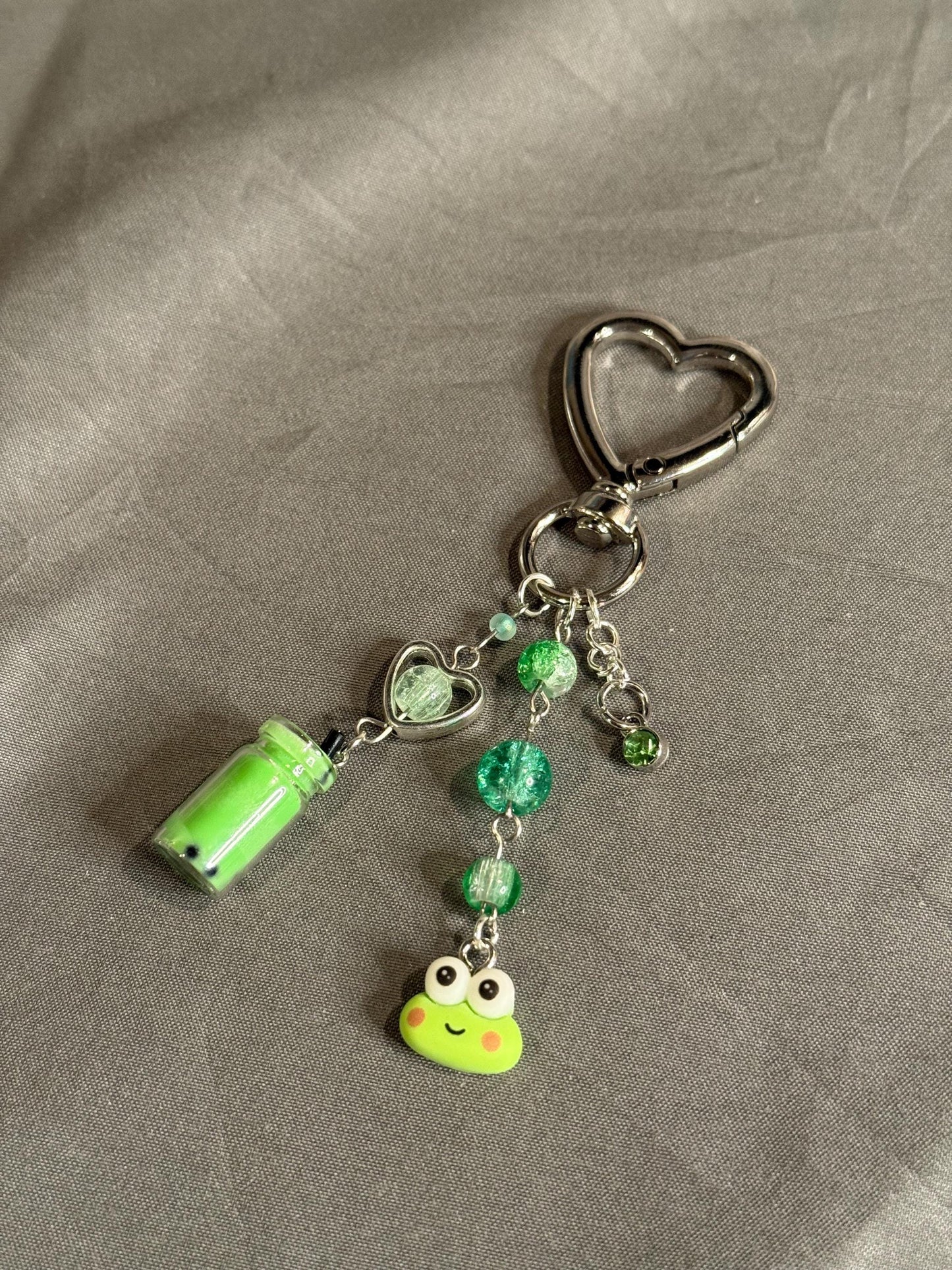 Keroppi Keychain-Green w/Heart Clip