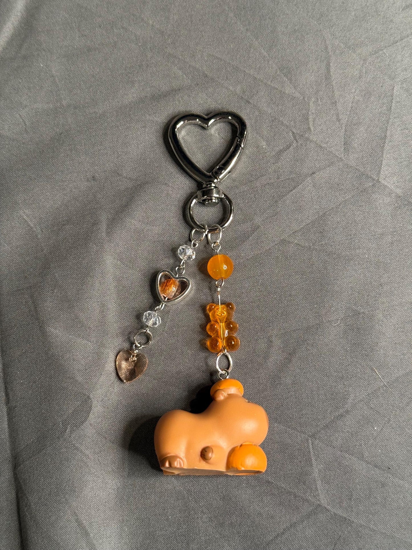 Capybara Keychain-Orange w/ Heart Clip