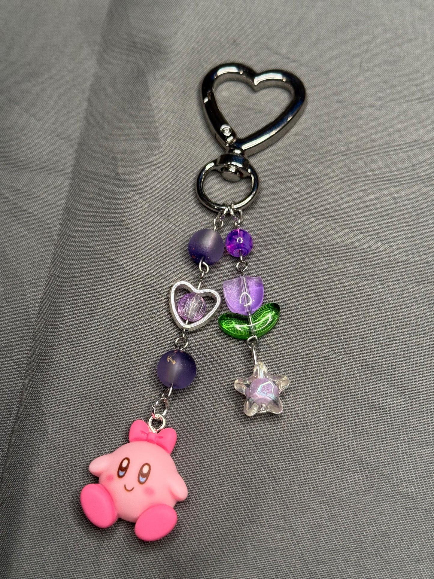 Kirby Keychain- Purple w/ Heart Clip