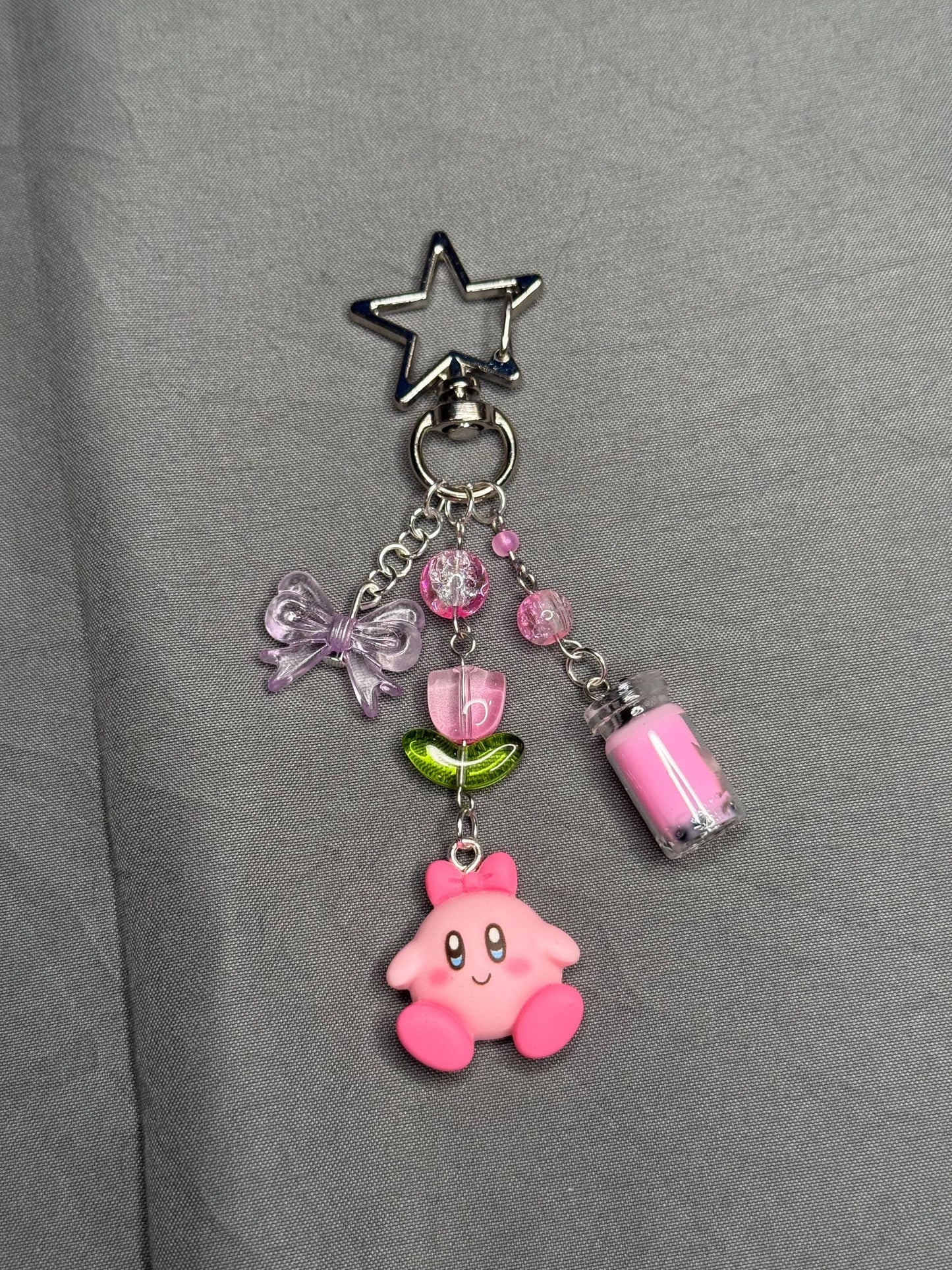 Kirby Keychain- Pink w/ Star Clip