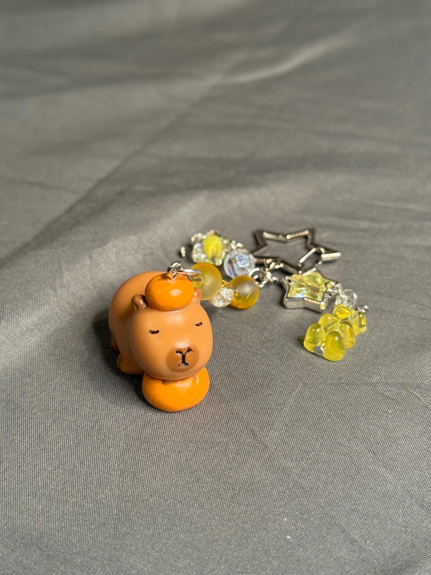 Capybara Keychain- Yellow w/ Star Clip