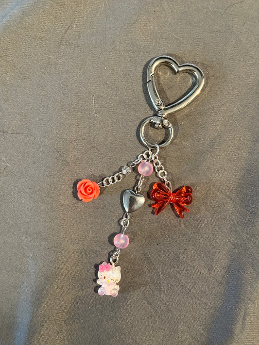 Hello Kitty Keychain (red/pink w/ heart clip)