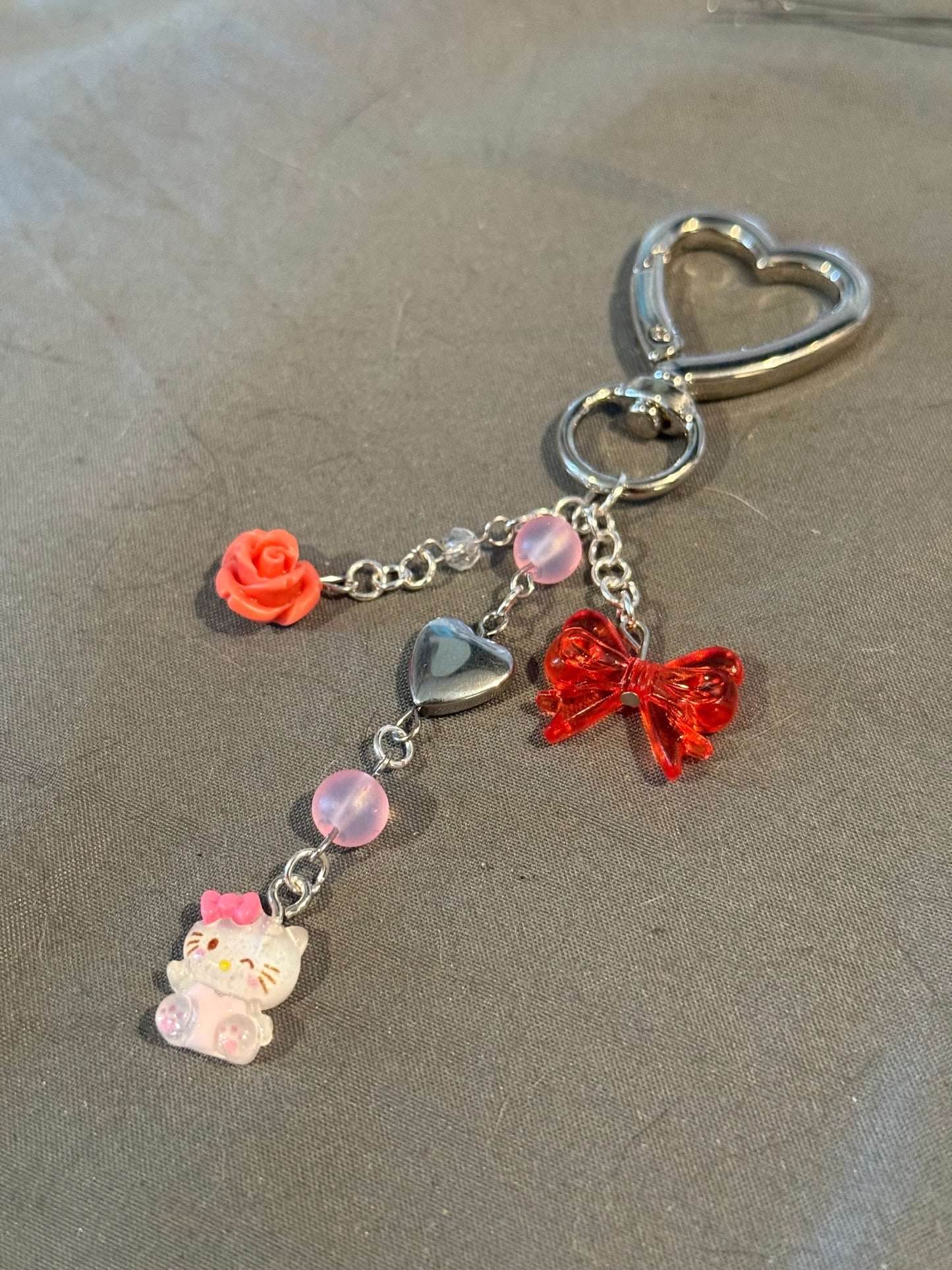 Hello Kitty Keychain (red/pink w/ heart clip)