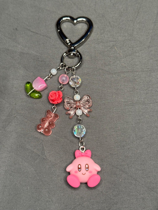 Kirby Keychain- Pink w/ Heart Clip