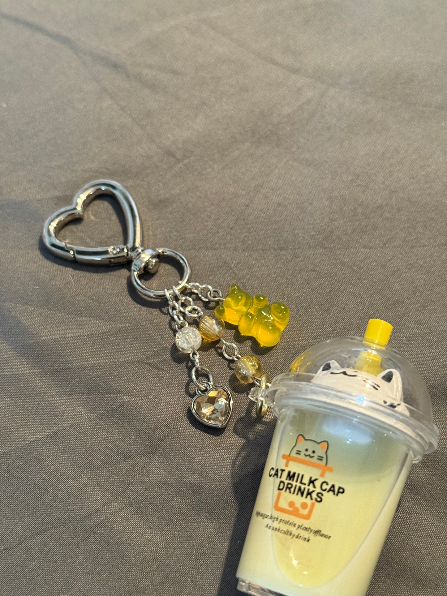 Yellow Cat x Boba Keychain w/ Heart Clip