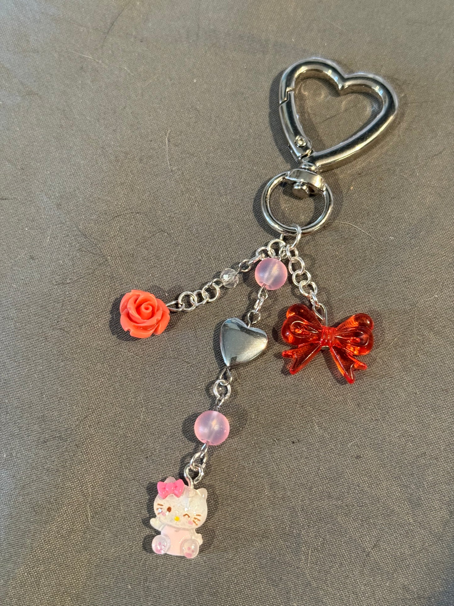 Hello Kitty Keychain (red/pink w/ heart clip)