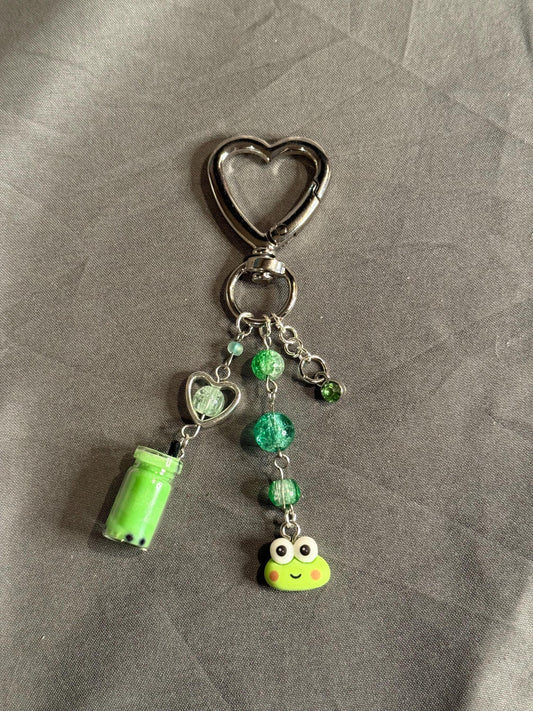 Keroppi Keychain-Green w/Heart Clip