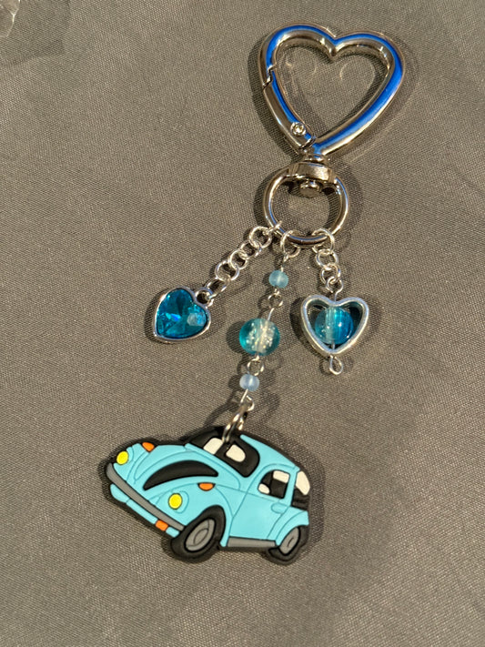 Blue Beetle Keychain w/ Heart Clip