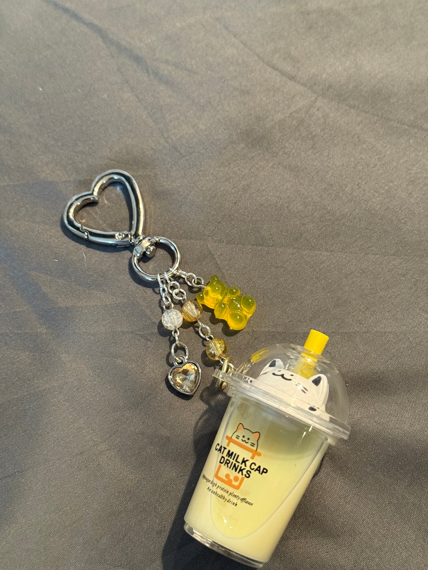 Yellow Cat x Boba Keychain w/ Heart Clip