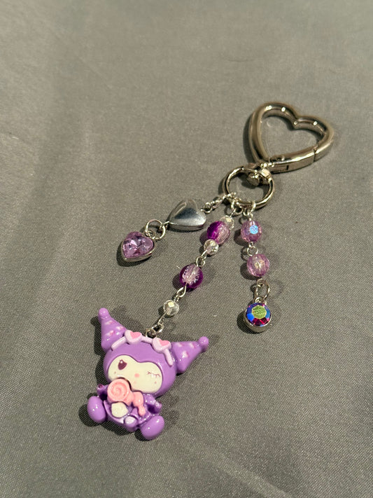 Kuromi Keychain (purple w/ heart clip)