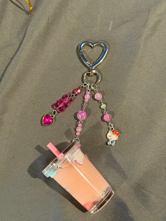Hello Kitty x Boba Keychain (Pink w/ Heart Clip)
