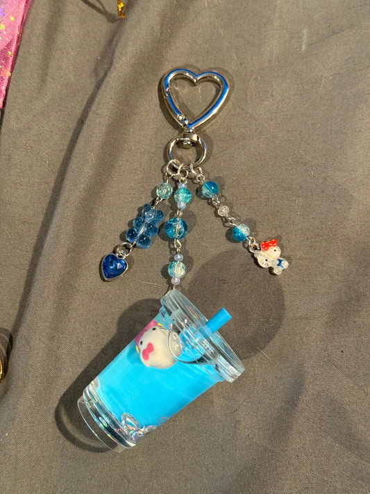 Hello Kitty x Boba Keychain (Blue w/ Heart Clip)