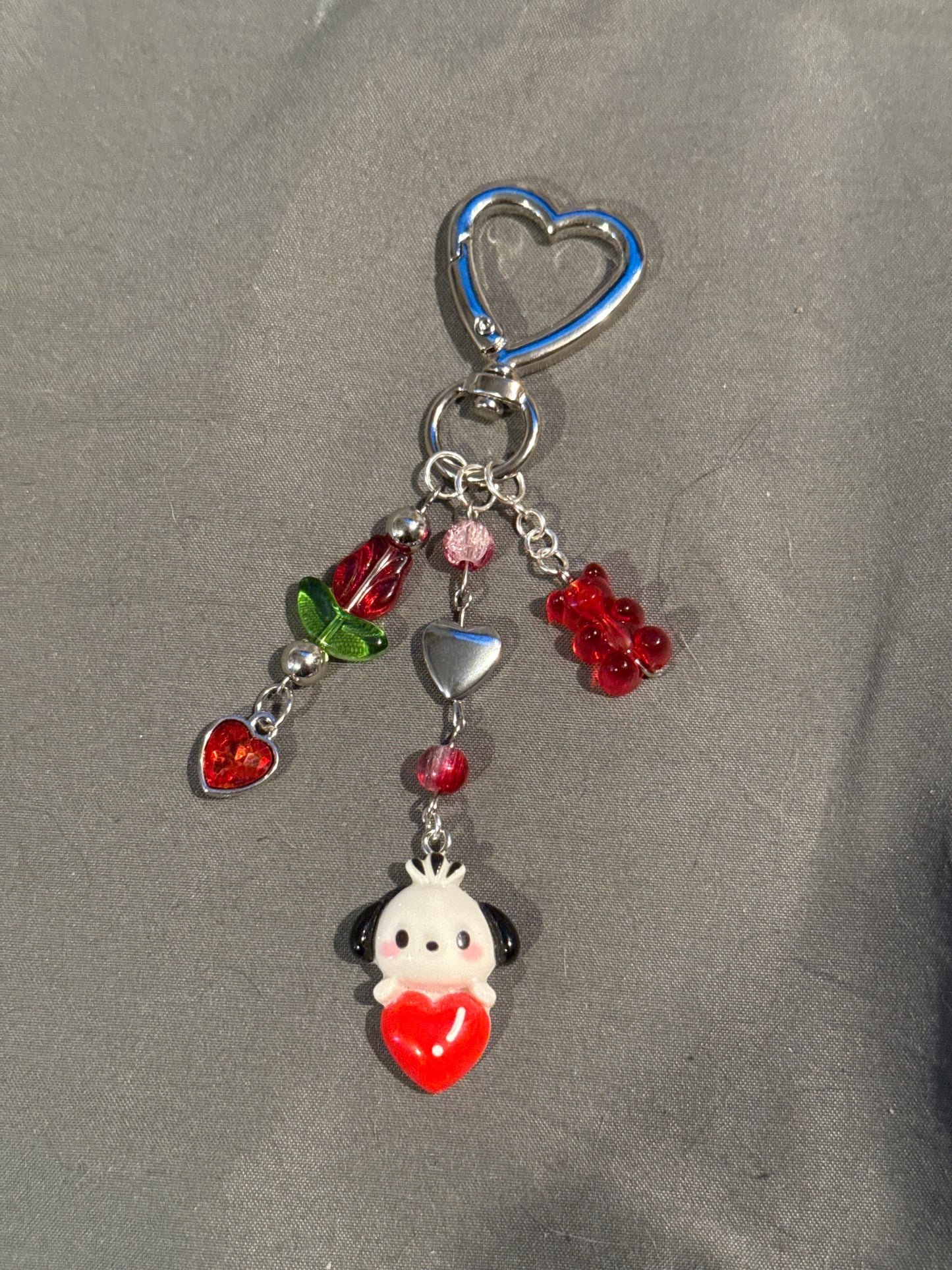 Pochacco Keychain (Red w/ Heart Clip)