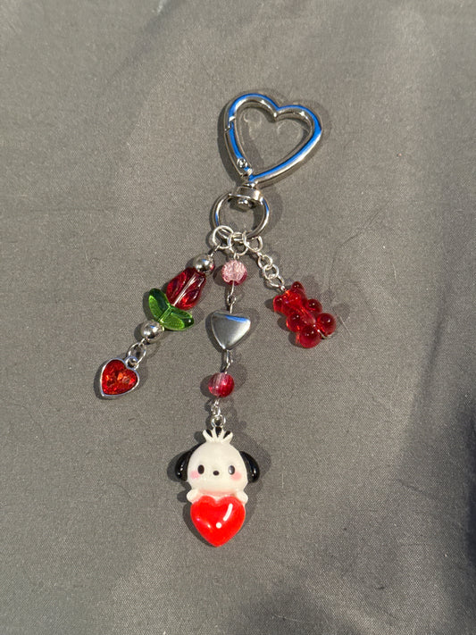 Pochacco Keychain (Red w/ Heart Clip)