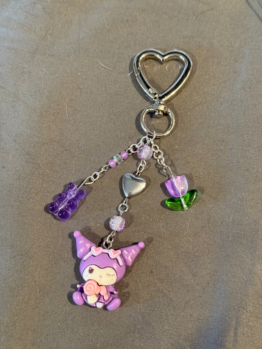 Kuromi Keychain (purple w/ heart clip)
