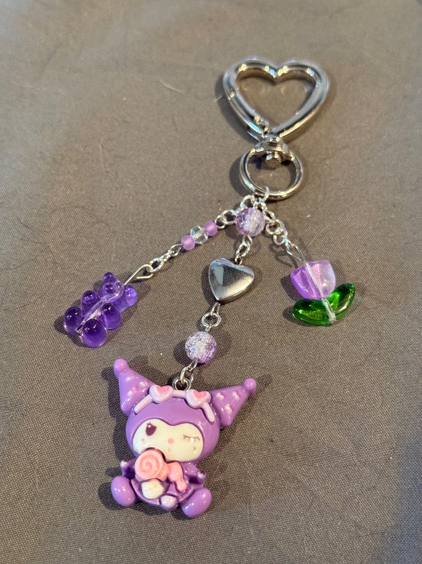 Kuromi Keychain (purple w/ heart clip)