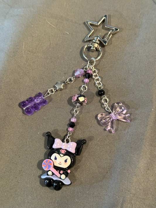 Kuromi Keychain (black/purple w/ star clip)