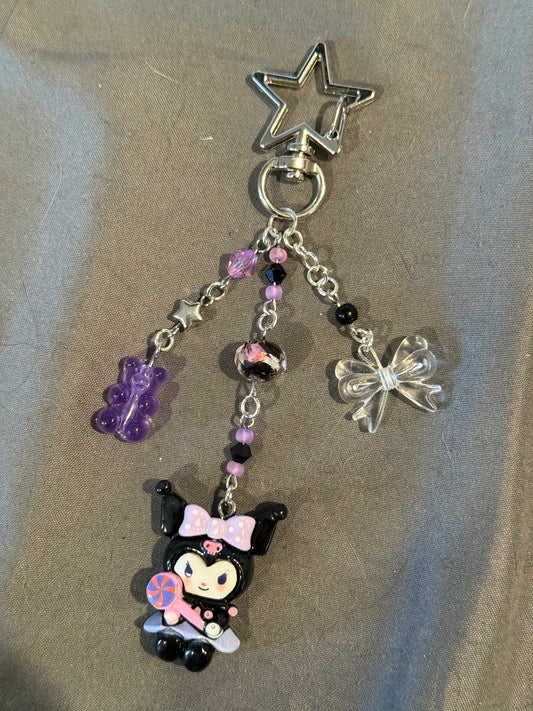 Kuromi Keychain (purple/black w/ star clip)