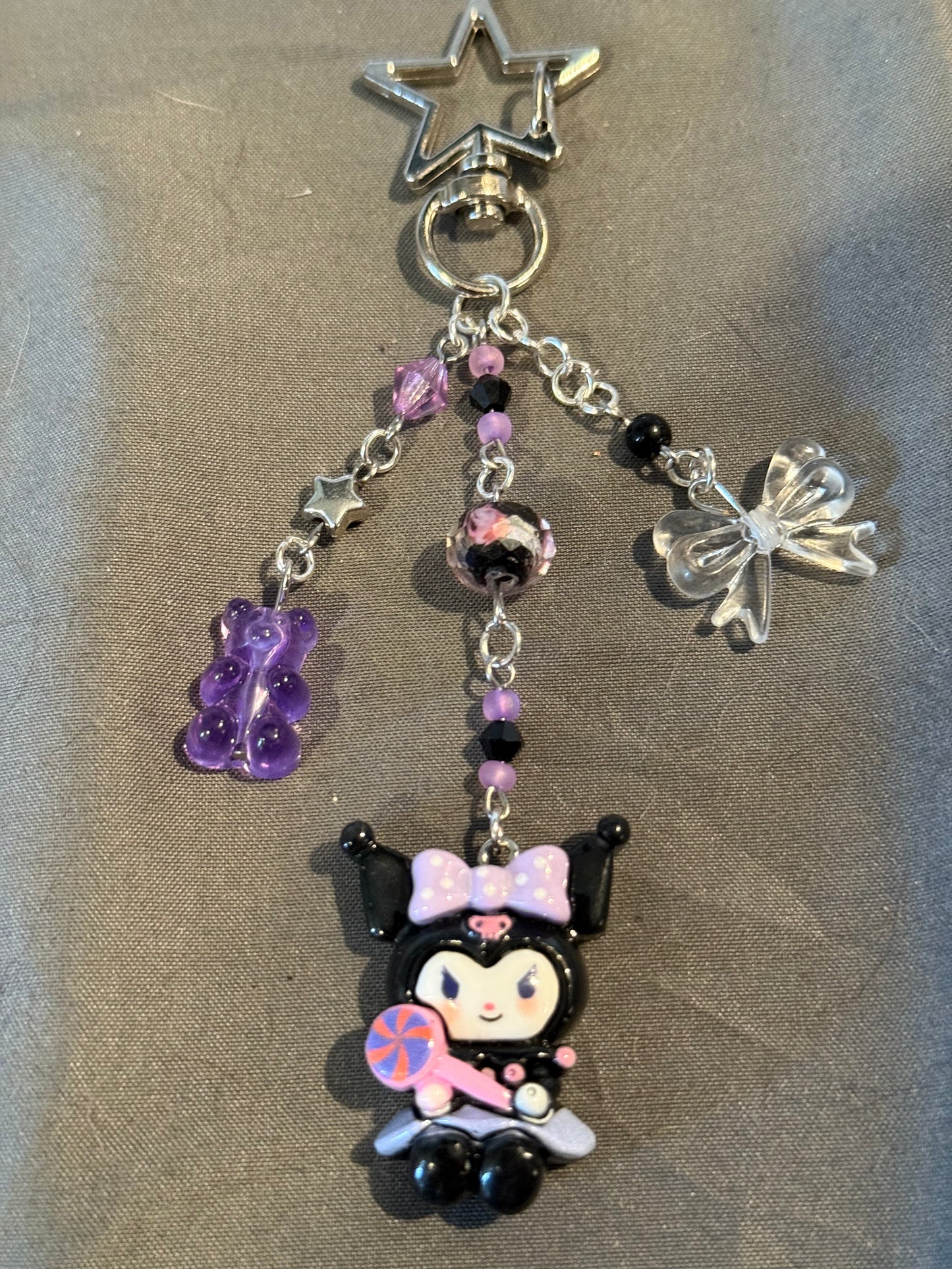 Kuromi Keychain (purple/black w/ star clip)