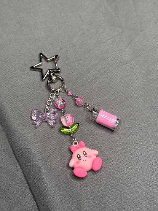 Kirby Keychain- Pink w/ Star Clip