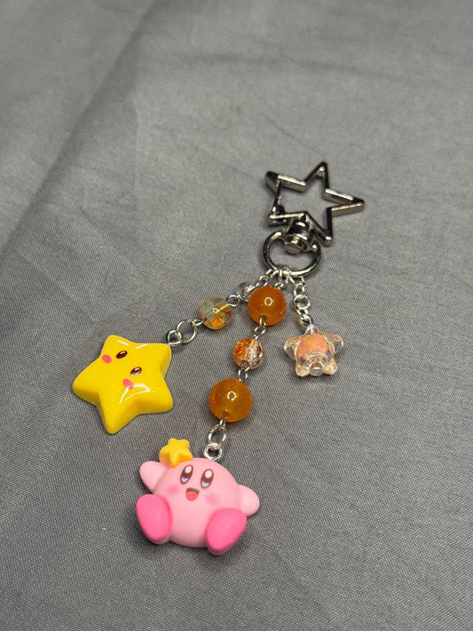 Kirby Keychain- Orange w/ Star Clip