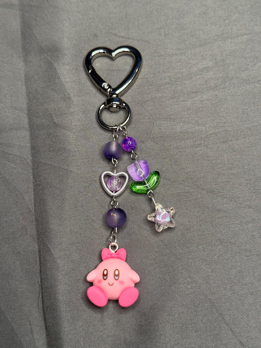 Kirby Keychain- Purple w/ Heart Clip