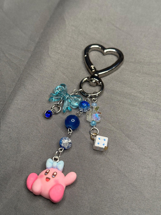 Kirby Keychain- Blue w/ Heart Clip