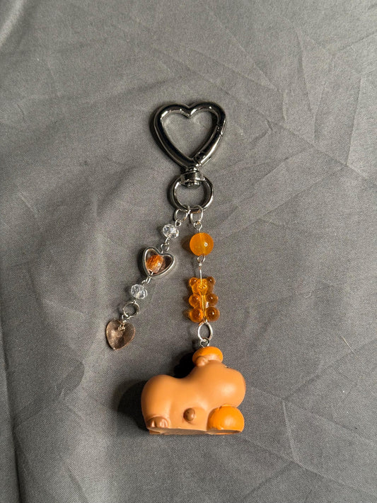 Capybara Keychain-Orange w/ Heart Clip