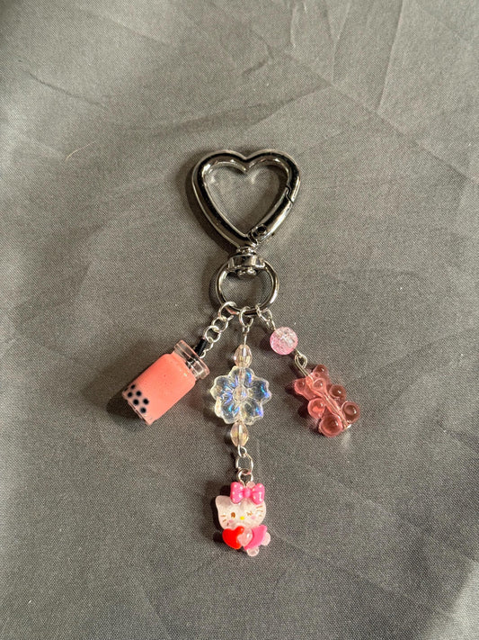 Hello Kitty Keychain-Pink w/ Heart Clip