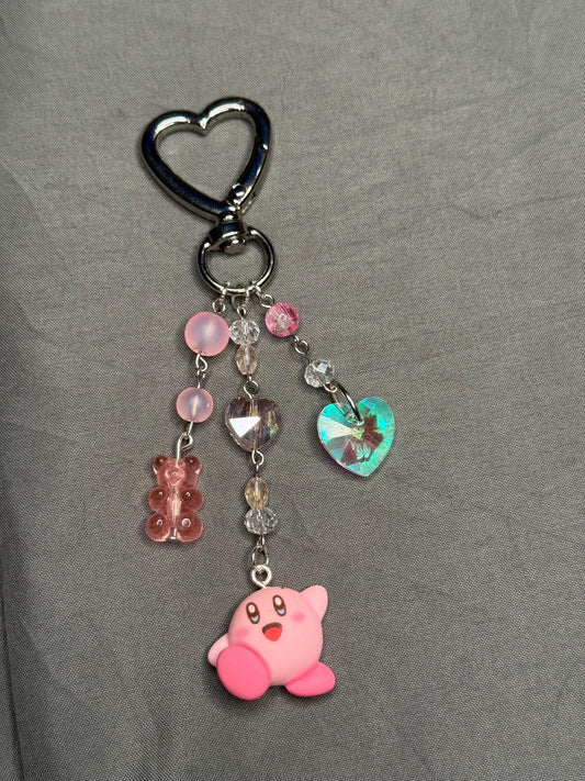 Kirby Keychain- Pink w/ Heart Clip