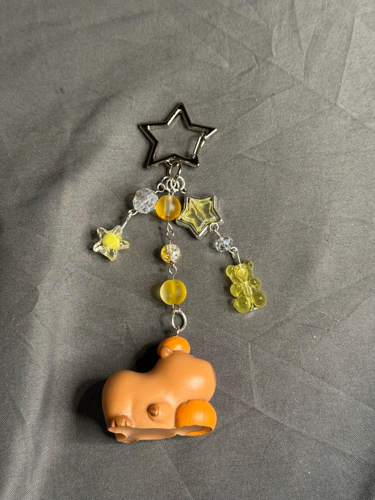 Capybara Keychain- Yellow w/ Star Clip